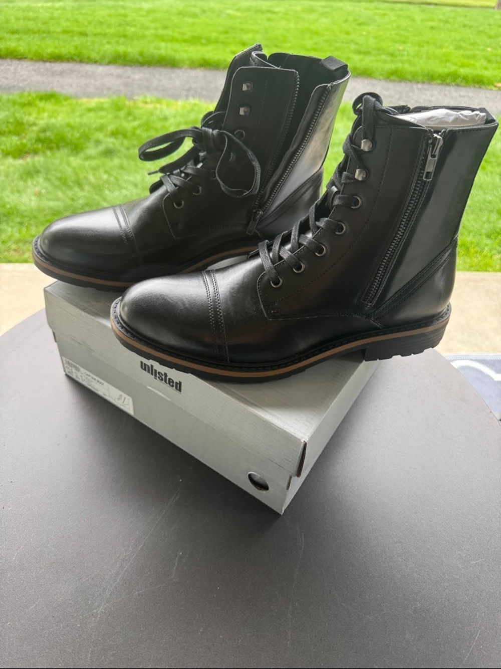 Unlisted Black Leather Lace-Up Ankle Boots with Side Zip